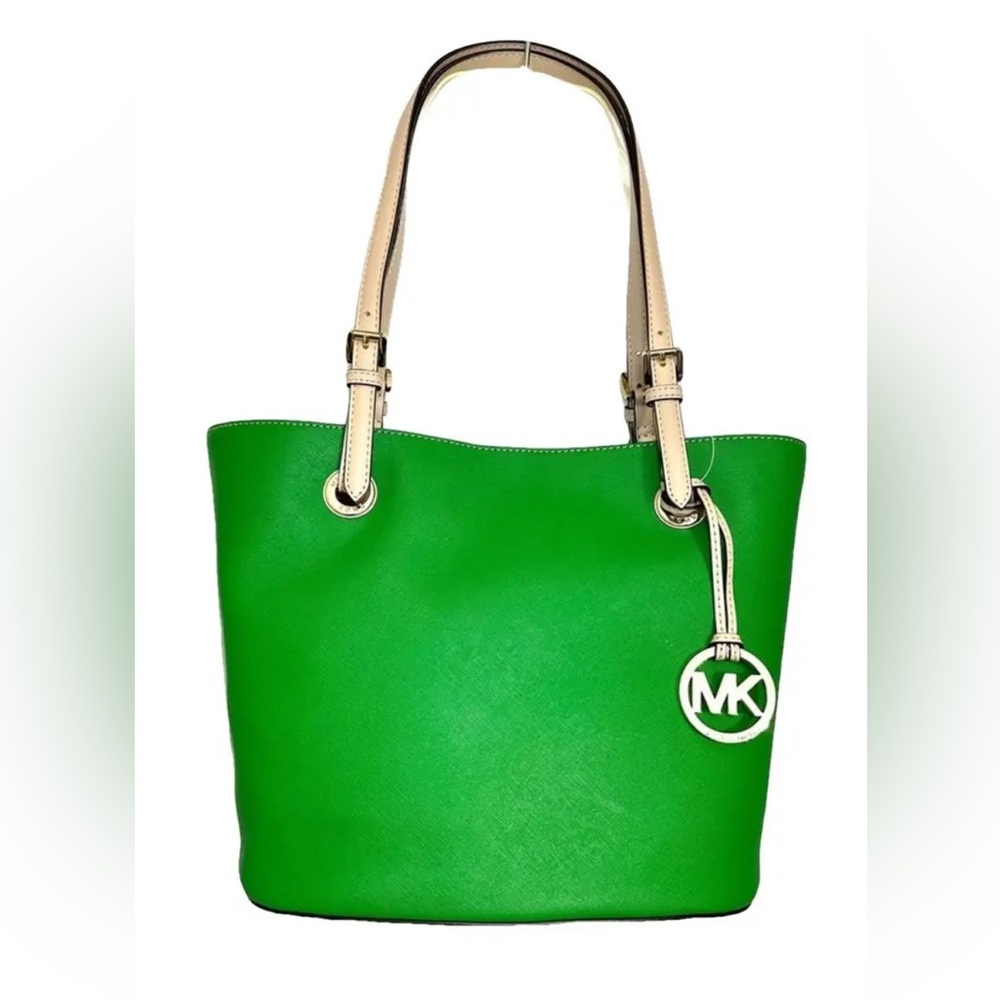 Michael Kors JS Travel Tote Multifunction Green Leather Medium Bag AUTHENTIC